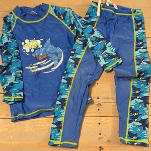 Boys, swim set, pants and top, long sleeve shirt, shark design, GUC, 5-6 size